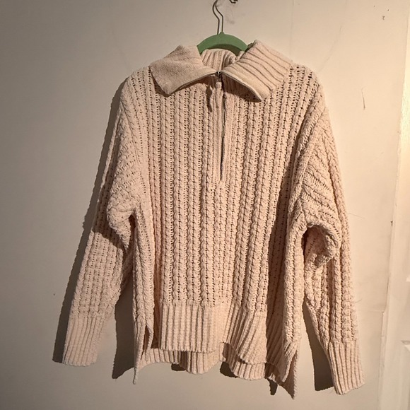 aerie Sweaters - Aerie Cable Car Quarter Zip Sweater Beige Size L Oversized Cozy  Preppy NWT
